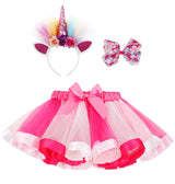 Girls Rainbow Tutu Skirt w/ Unicorn Headband & Hair Bow