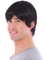 Men's Short Layered Black Full Wig with Wig Cap