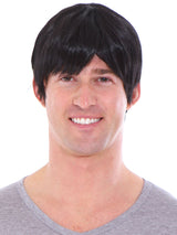 Men's Short Layered Black Full Wig with Wig Cap
