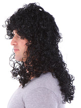 Mens 80s Rocker Long Curly Wig Full Hair Black Wigs