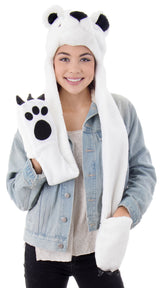 Ladies' Winter 3-in-1 Multi-Functional Animal Hat, Scarf, Mitten Combo