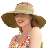 Women Roll Up Foldable Wide Brim Sun Visor Straw Hat