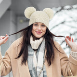 Women's Winter Cable Knit Pompom Ski Snowboard Beanie Hat