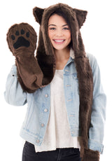 Ladies' Winter 3-in-1 Multi-Functional Animal Hat, Scarf, Mitten Combo