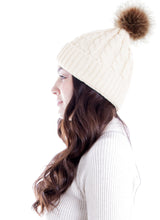 Womens Winter Hand Knit Faux Fur Pompoms Beanie Hat