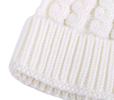 Womens Winter Hand Knit Faux Fur Pompoms Beanie Hat