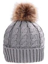 Womens Winter Hand Knit Faux Fur Pompoms Beanie Hat