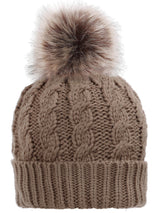 Womens Winter Hand Knit Faux Fur Pompoms Beanie Hat