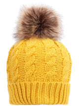 Womens Winter Hand Knit Faux Fur Pompoms Beanie Hat