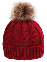 Womens Winter Hand Knit Faux Fur Pompoms Beanie Hat