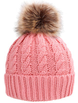 Womens Winter Hand Knit Faux Fur Pompoms Beanie Hat