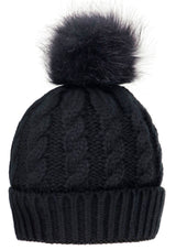 Womens Winter Hand Knit Faux Fur Pompoms Beanie Hat