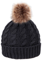 Womens Winter Hand Knit Faux Fur Pompoms Beanie Hat