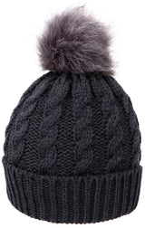 Womens Winter Hand Knit Faux Fur Pompoms Beanie Hat