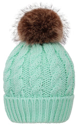 Womens Winter Hand Knit Faux Fur Pompoms Beanie Hat