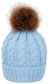 Womens Winter Hand Knit Faux Fur Pompoms Beanie Hat