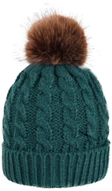 Womens Winter Hand Knit Faux Fur Pompoms Beanie Hat