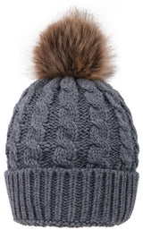 Womens Winter Hand Knit Faux Fur Pompoms Beanie Hat