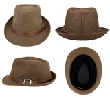 Unisex Panama Style Trilby Fedora Straw Sun Hat with Leather Belt