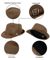 Unisex Panama Style Trilby Fedora Straw Sun Hat with Leather Belt