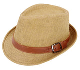Unisex Panama Style Trilby Fedora Straw Sun Hat with Leather Belt