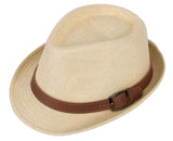 Unisex Panama Style Trilby Fedora Straw Sun Hat with Leather Belt