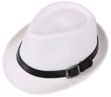 Unisex Panama Style Trilby Fedora Straw Sun Hat with Leather Belt