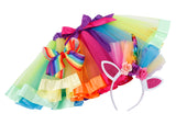 Girls Rainbow Tutu Skirt w/ Unicorn Headband & Hair Bow