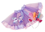 Girls Rainbow Tutu Skirt w/ Unicorn Headband & Hair Bow