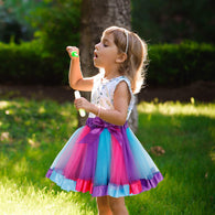 Girls Rainbow Tutu Skirt w/ Unicorn Headband & Hair Bow