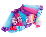 Girls Rainbow Tutu Skirt w/ Unicorn Headband & Hair Bow