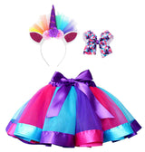 Girls Rainbow Tutu Skirt w/ Unicorn Headband & Hair Bow