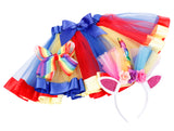 Girls Rainbow Tutu Skirt w/ Unicorn Headband & Hair Bow