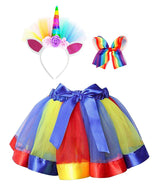 Girls Rainbow Tutu Skirt w/ Unicorn Headband & Hair Bow