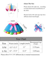 Girls Rainbow Tutu Skirt w/ Unicorn Headband & Hair Bow