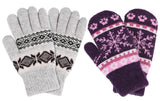 Women's Winter 2 Pairs Accessory Snowflake Mittens & Gloves Set