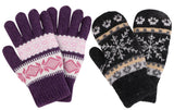 Women's Winter 2 Pairs Accessory Snowflake Mittens & Gloves Set