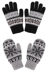 Women's Winter 2 Pairs Accessory Snowflake Mittens & Gloves Set