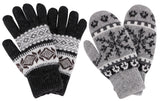 Women's Winter 2 Pairs Accessory Snowflake Mittens & Gloves Set