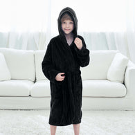 Kids  Solid Plush Bath Robe Hooded Robe