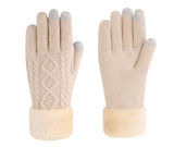 Ladies' 3 Fingers Touchscreen Cable Knit Winter Gloves