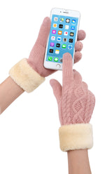 Ladies' 3 Fingers Touchscreen Cable Knit Winter Gloves
