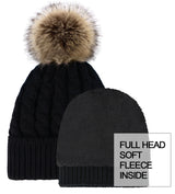 Women's Winter Soft Knit Beanie Hat with Faux Fur Pom Pom