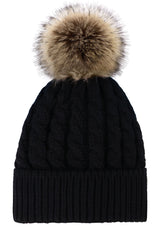 Women's Winter Soft Knit Beanie Hat with Faux Fur Pom Pom