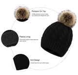 Women's Winter Soft Knit Beanie Hat with Faux Fur Pom Pom