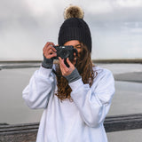 Women's Winter Soft Knit Beanie Hat with Faux Fur Pom Pom