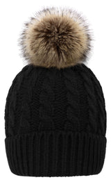 Women's Winter Soft Knit Beanie Hat with Faux Fur Pom Pom