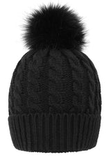 Women's Winter Soft Knit Beanie Hat with Faux Fur Pom Pom