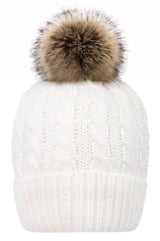 Women's Winter Soft Knit Beanie Hat with Faux Fur Pom Pom
