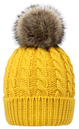Women's Winter Soft Knit Beanie Hat with Faux Fur Pom Pom